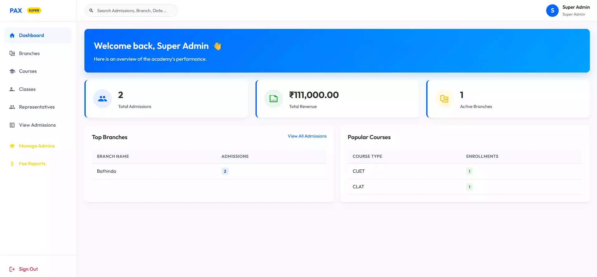 PAX Institutional Fee Software
